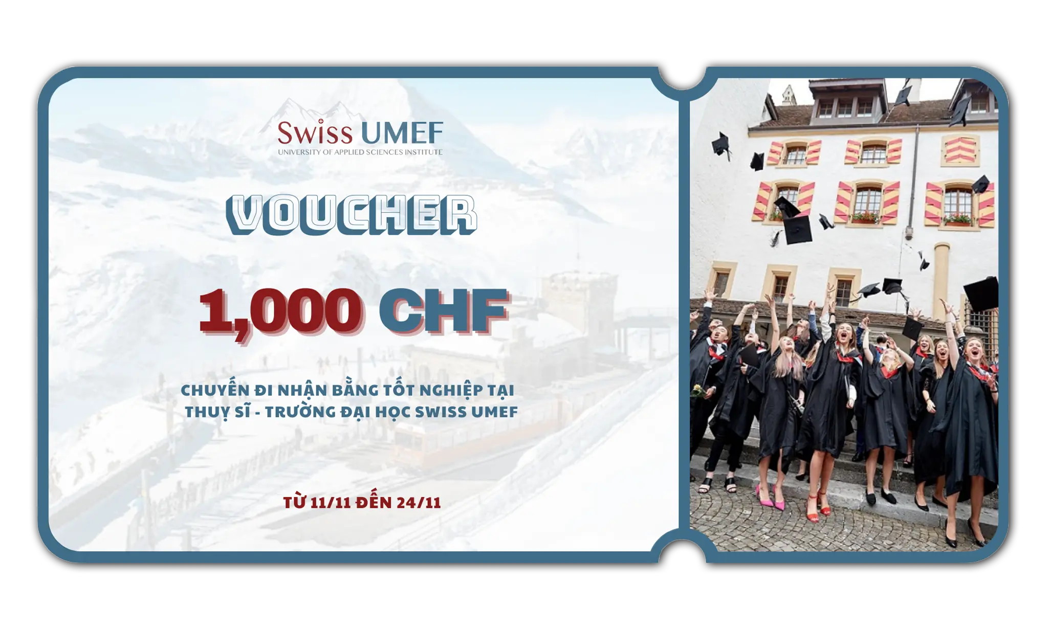 voucher 1000CHF cho chuyến đi nhận bằng tại trường Swiss UMEF