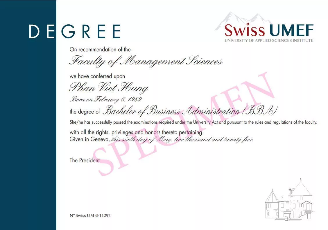 Mẫu bằng BBA Swiss UMEF