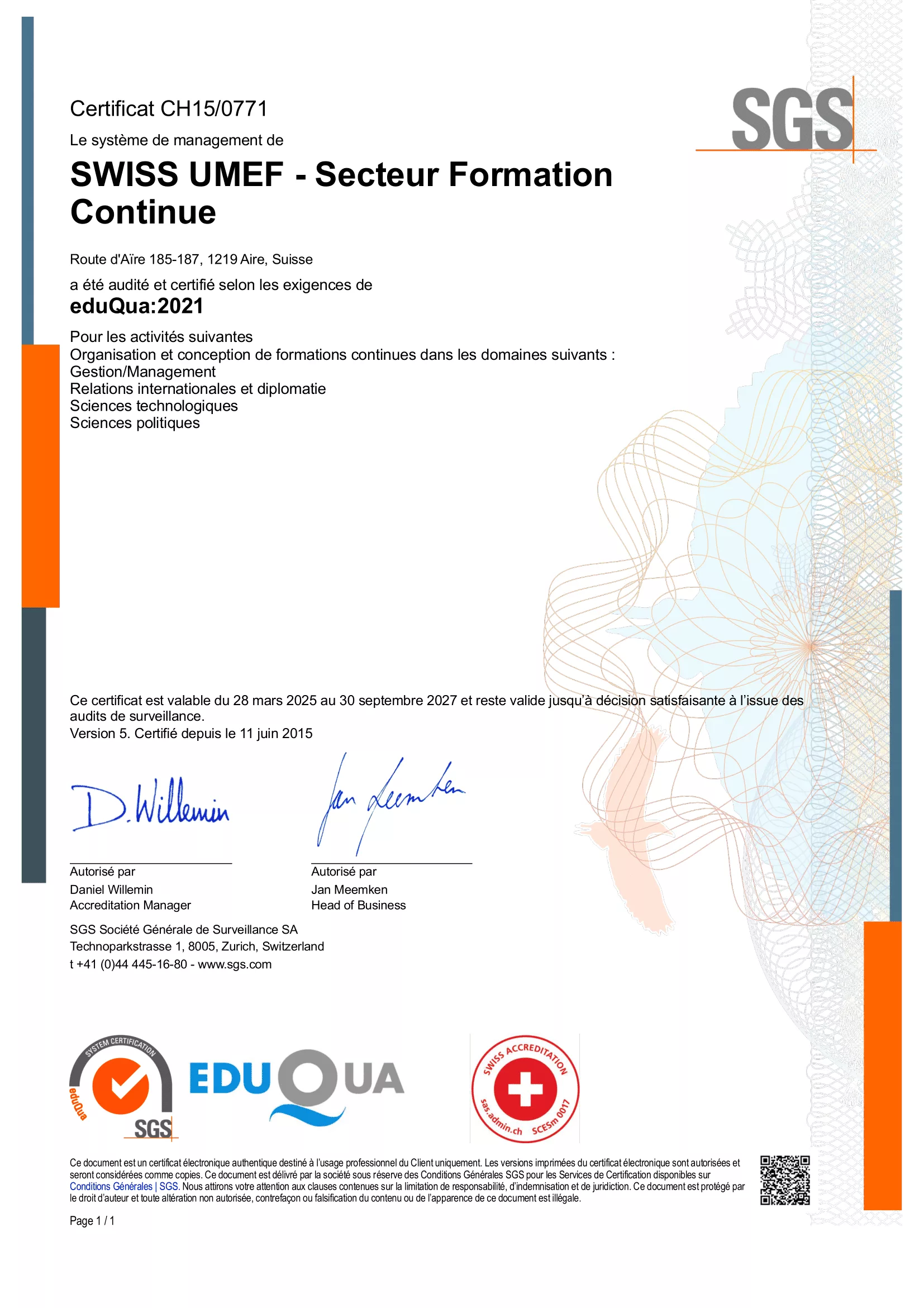 SGS Certificate