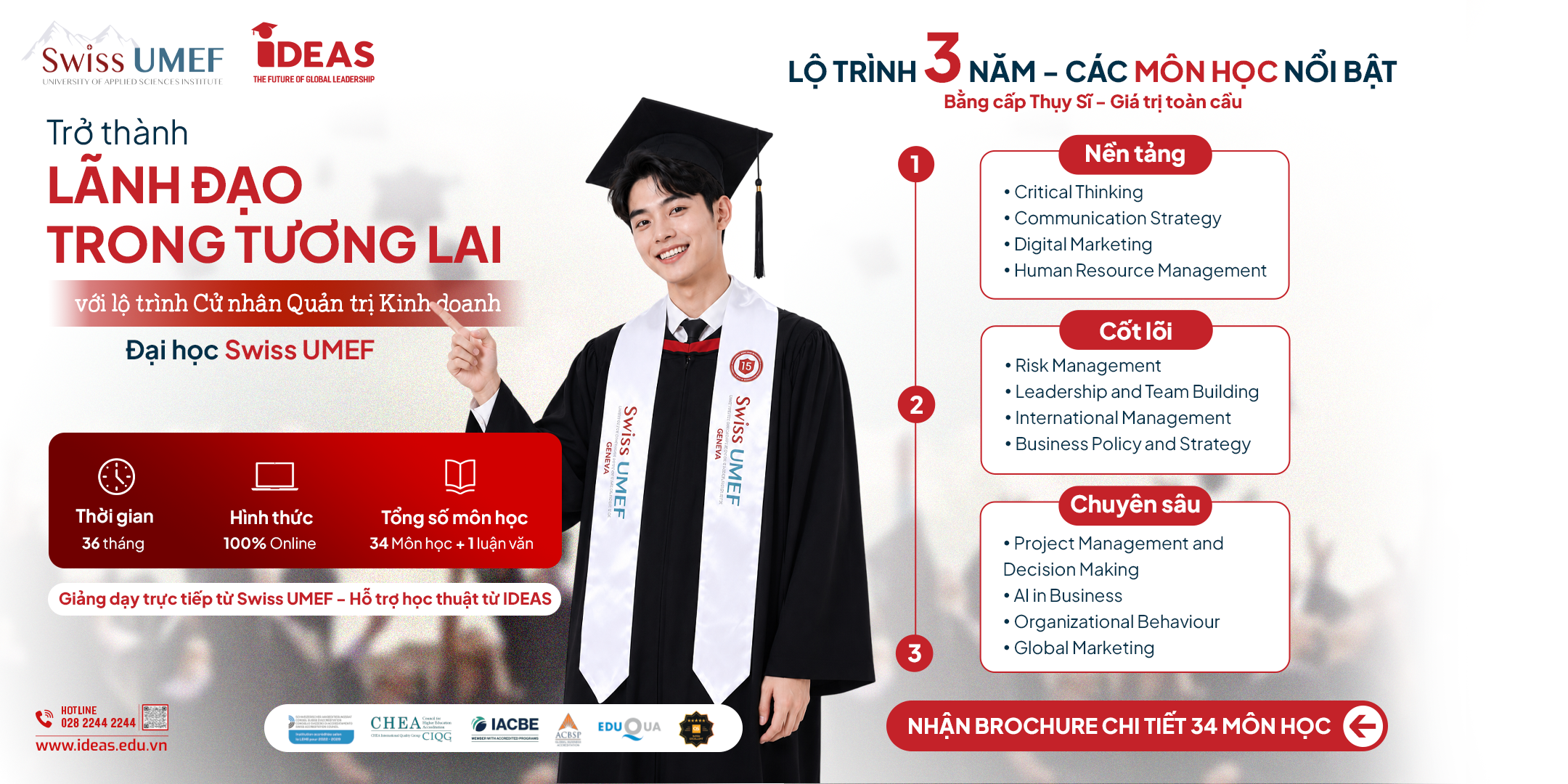 Khóa học Cử nhân quản trị kinh doanh online (BBA) từ Swiss UMEF. Học đại học từ xa linh hoạt với 2 lộ trình: Top-up 12 tháng và Full BBA 36 tháng chuẩn ECTS.